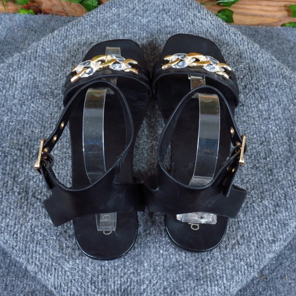 Diba Square-Hester Womens Ankle Strap Sandal 9.5 Dressy Chain Detail Black